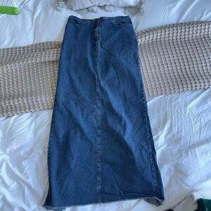 Theory Blue Denim Maxi Skirt with back slit